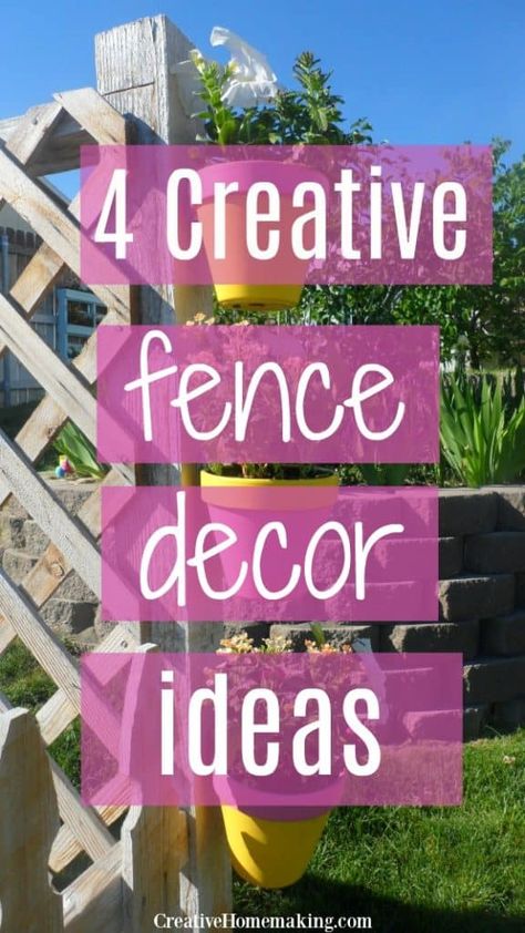 Diy Decorative Fence Ideas, Diy Fence Decorations, Metal Flowers Diy Yard Art Fence, Back Fence Decorating Ideas, Decorating Fence Ideas, Backyard Fence Decorating Ideas Creative, Fence Post Decor, Decorate Fence Ideas, Decrotive Fence Ideas