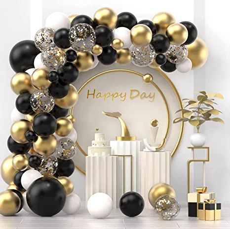 Gold Birthday Decorations, Black And Gold Balloons, Ballon Party, Black Confetti, White Confetti, Gold Confetti Balloons, Gold Party Decorations, Silver Balloon, Garland Arch