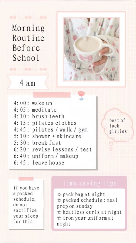 Before School Schedule, Morning Schedule Before School, School Morning Schedule, Routine Aesthetic School, Everyday Routine Schedule, Aesthetic School Morning Routine, Productive Morning Routine Aesthetic, Morning Routine Before School, Routine Before School