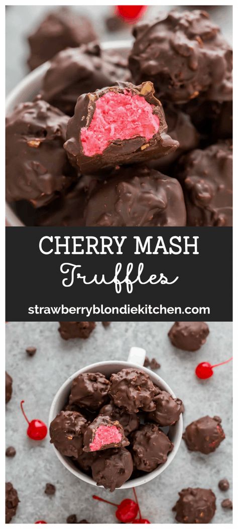 These Cherry Mash Truffles are a delicious copycat of Cherry Mash candies featuring a soft cherry center, covered in chocolate peanut coating. Cherry Truffles, Cherry Mash, Truffle Recipes, New Year's Desserts, Candy Man, Candy Truffles, Homemade Candy, Roasted Cherry, Chocolate Covered Cherries