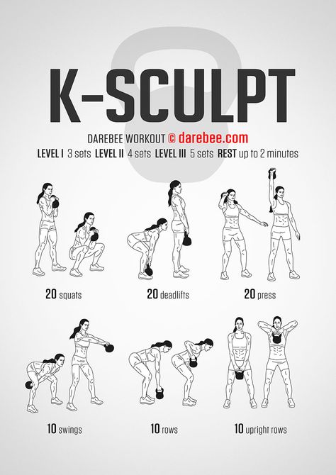 K-Sculpt Workout Kettlebell Beginner, Darebee Workout, Kettlebell Workout Routines, Workout Kettlebell, Kettlebell Challenge, Kettle Bells, Beginner Workouts, Kettle Bell, Kettlebell Training