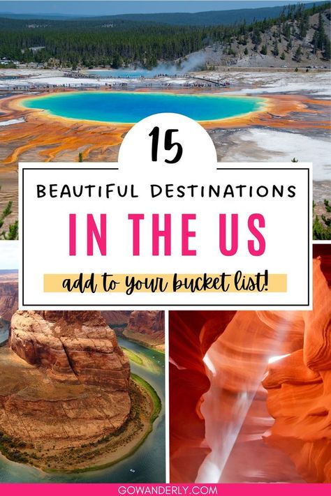 15 most beautiful places to travel in the US, perfect for your bucket list or a scenic road trip. Best Times To Travel Destinations, Must Visit Places In Us, Best Places To Travel In Us, Places To Travel In The Us, American Travel Destinations, Beautiful Places In America, Beach Vacation Spots, Cheap Vacations, Usa Bucket List