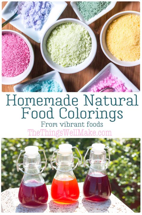 It's simple to make vibrant natural homemade food coloring from a variety of colorful foods that you may already have in your pantry. These colorants can then be used to tint sugar crystals and other foods. #naturalcolor #foodcoloring #thethingswellmake #miy Homemade Food Coloring, Natural Red Food Coloring, Pantry Basics, Red Food Dye, Natural Food Dye, How To Make Bubbles, Cooking Tricks, Frosting Colors, Orange Food Coloring