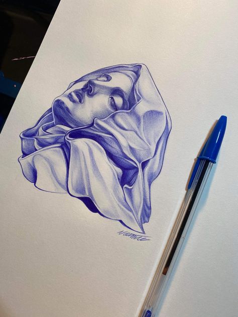 Female Side Drawing, Pen Art Techniques, Bic Pen Drawing, Ballpen Drawing, Biro Drawing, Jesus Art Drawing, Biro Art, Ballpoint Pen Art, Pen Art Work