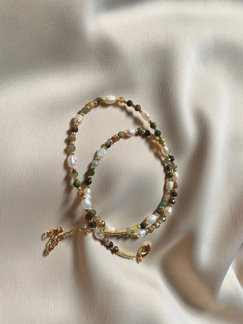 Green Tourmaline Natural Gemstone Freshwater Pearl Gold Dainty - Etsy Cottagecore Vibes, Huggie Earrings Gold, Dainty Gold Bracelet, Paper Bead Jewelry, Friendship Bracelets Designs, Freshwater Pearl Jewelry, Gold Earrings For Women, Trendy Necklace, Gold Bead Bracelets