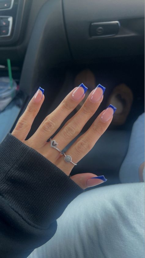 Nails | Inspo | Royal blue | Blue | French tips | French tip | Bmw | Starbucks | Uggs | Rings | Pandora rings Royal Blue French Tips Square, Summer Nails Blue French Tips, Nail Inspo Blue French Tip, Navy Blue French Tip Nails Coffin, Navy French Tip Nails Square, Nail Ideas Blue French Tips, Royal Blue Simple Nails, Blue French Tip Square Nails, Navy Blue French Tip Nails Square