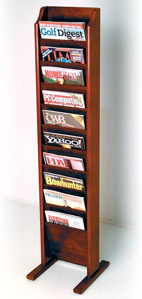 Wooden Mallet 10-Pocket Cascade Free-Standing Magazine Rack, Mahogany Magazine Display Rack, Overlapping Design, Magazine Display, Wooden Magazine Rack, Wooden Mallet, Magazine Racks, Magazine Stand, Magazine Storage, Wood Magazine