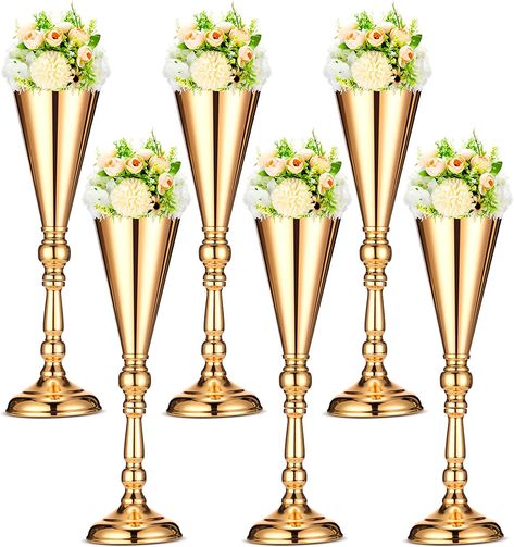 Table Decorative Centerpiece Table Decorations Gold, Trumpet Vase Centerpiece, Tall Vase Arrangements, Gold Wedding Centerpieces, Tall Flower Vase, Wedding Vase Centerpieces, Summer Centerpieces, Centerpiece Table, Flower Vase Arrangements