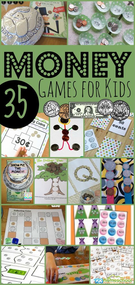 35 Money Games for Kids to teach Preschool, Kindergarten, 1st grade, 2nd grade and 3rd grade math #moneygames #Mathgames #countingcoins Money Activities For Kids, Ten Dollar Bill, Money Games For Kids, Five Dollar Bill, Penny Nickel Dime Quarter, Money Kindergarten, Money Counting, American Money, Learning Money