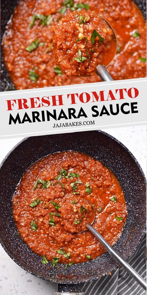 Fresh Tomato Marinara Sauce is a delicious 30-minute homemade tomato sauce that is bursting with rich tomato flavors with savory garlic and herbs. Homemade Marinara With Fresh Tomatoes, Fresh Tomato Marinara Sauce, Tomato Marinara Sauce, Marinara Sauce From Scratch, Marinara Recipe, Marinara Sauce Recipe, Easy Tomato Sauce, Homemade Sauce Recipes, Marinara Sauce Homemade