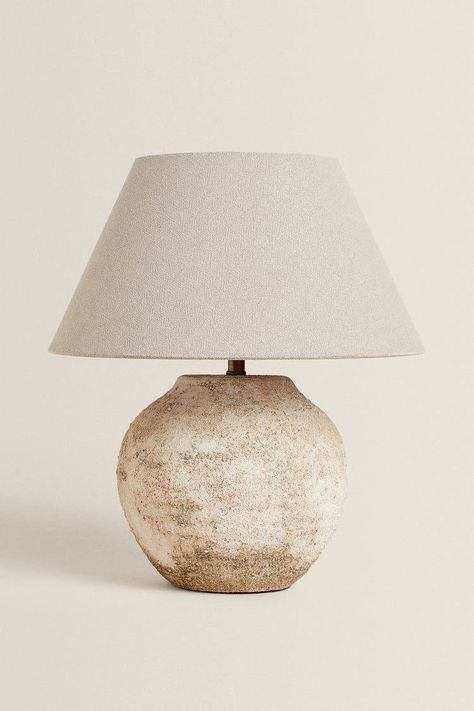 Sustainable Lighting, Linen Lampshade, Stone Lamp, Ceramic Base, Light Shade, Ceramic Lamp, Ceramic Table Lamps, Ceramic Table, Zara Home