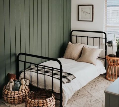 The Best Benjamin Moore Green Paint Colors Benjamin Moore Green, Green Boys Room, Modern Farmhouse Paint Colors, Warm Grey Paint Colors, Boy Room Paint, All White Room, Wrought Iron Bed, Green Accent Walls, Big Boy Bedrooms