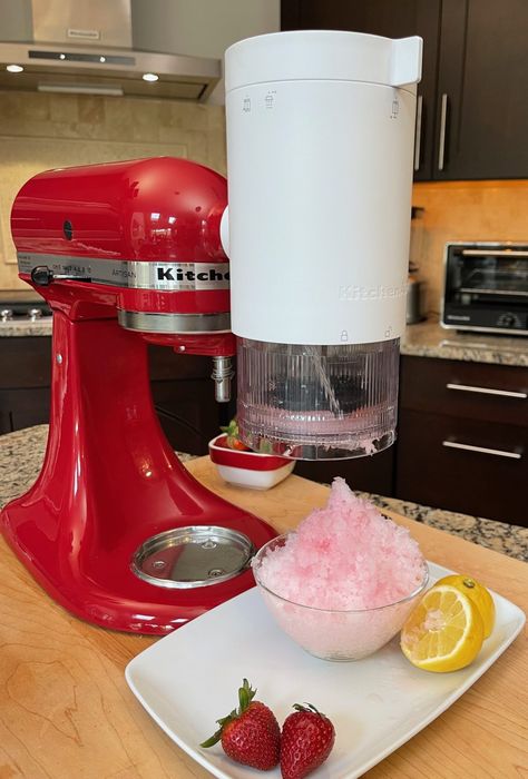 KitchenAid Shave Ice Recipe Ideas & Tips | epicuricloud (Tina Verrelli) Kitchenaid Shaved Ice, Shave Ice Syrup Recipe, Cone Recipes, Kitchenaid Attachment, Ice Recipes, Japanese Shaved Ice, Shaved Ice Recipe, Snow Cones Recipes, Shaved Ice Syrup