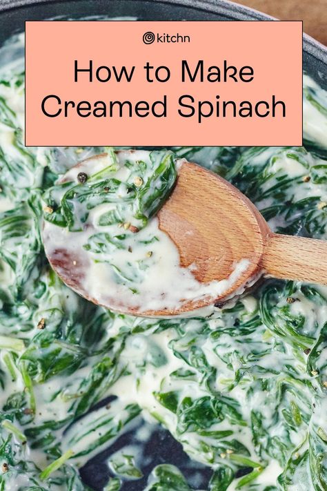 Good creamed spinach is pure luxury for your taste buds. Instead of cream cheese, this recipe uses half-and-half and grated Parmesan cheese to hold the leaves together in an irresistibly savory sauce. Here's how to make the best creamed spinach. Steakhouse Creamed Spinach Recipe, Creamed Spinach Casserole, Best Creamed Spinach Recipe, Creamed Spinach Recipe Easy, Fresh Spinach Recipes, Easy Spinach Recipes, Cream Spinach, Wilted Greens, Creamed Spinach Recipe