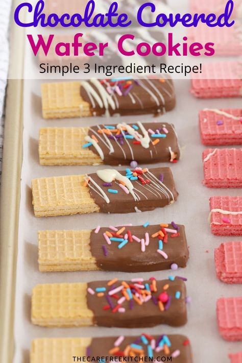 These Chocolate Covered Wafer Cookies are ridiculously easy to make and a great option for holiday entertaining, gift giving, baby showers and more. Chocolate Covered Board, Decorate Wafer Cookies, Chocolate Covered Wafer Cookies, Chocolate Covered Wafers, Chocolate Dipped Sugar Wafers, Wafer Cookies Ideas, Chocolate Dipped Wafers, Chocolate Dipped Wafer Cookies, Wafers Dipped In Chocolate