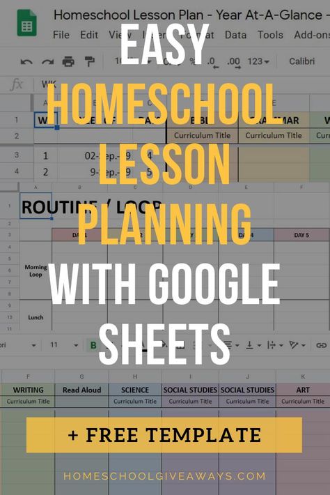 Easy Homeschool Lesson Planning With Google Sheets + FREE Template - Homeschool Giveaways Free Lesson Planner, Lesson Planner Template, Easy Lesson Plans, Homeschool Lesson Planner, Lesson Plan Examples, Classroom Diy, Lesson Plan Template Free, Lesson Plan Template, Homeschool Lesson Plans