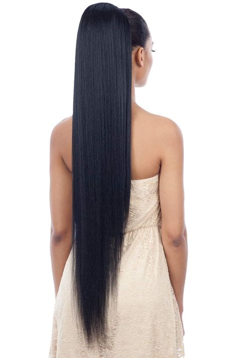 LONG YAKY STRAIGHT 38&#34; (613) - Freetress Equal Synthetic Drawstring Ponytail Easy Casual Updo, Wig Inspiration, Haircut For Big Forehead, Loose Updo, Long Lasting Curls, Straight Ponytail, Long Ponytails, Drawstring Ponytail, Ponytail Extension