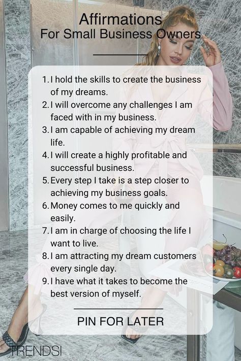 Affirmations for Small Business Owners Daily Affirmations Success, Quotes Small Business, Support Small Business Quotes, Business Prayer, Vision Board Success, Money And Success, Business Vision Board, Affirmations For Success, Business Vision