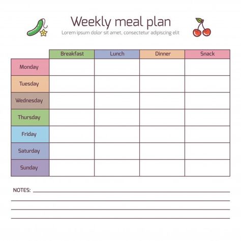 Weekly meal plan, mealtime vector diary | Premium Vector #Freepik #vector #background #food #calendar #menu Weekly Dinner Menu Template, Menu Planning Template, Dinner Menu Template, Weekly Meal Plan Template, Weekly Menu Template, Free Meal Planner, Weekly Dinner Menu, Meal Schedule, Weekly Meal Planner Template