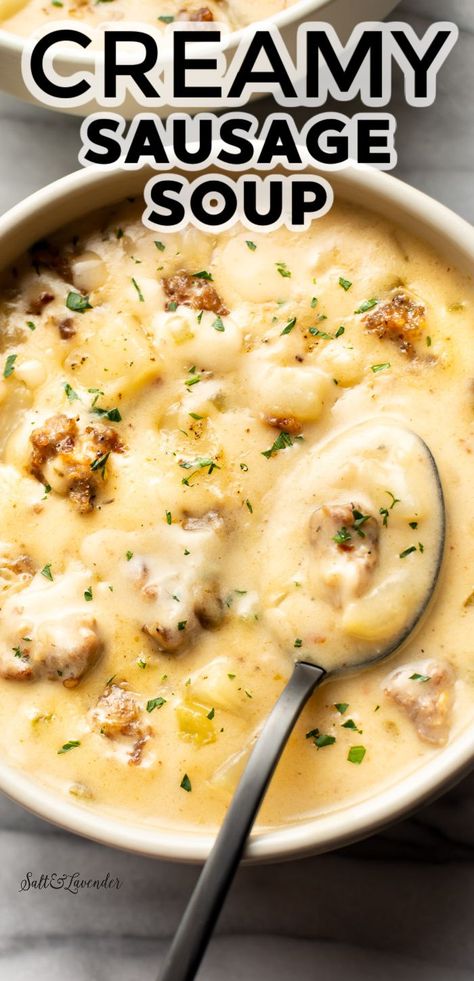 Creamy Sausage Soup, Italian Sausage Soup Recipe, Ground Sausage Recipes, Creamy Soup Recipes, Sausage Soup Recipes, Comfort Soup Recipes, Italian Sausage Soup, Italian Sausage Recipes, Homemade Soup Recipe