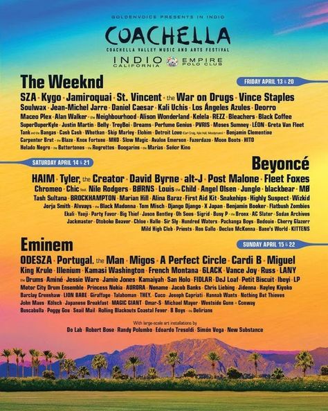 Best Coachella Lineup | All Years of Coachella, Ranked Coachella Poster, Coachella Lineup, Skip Marley, Coachella 2018, Alison Wonderland, Vince Staples, Paper Magazine, Coachella Music Festival, Pvris