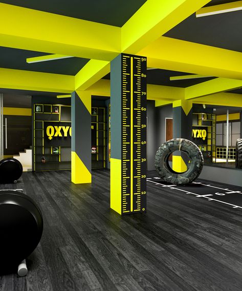 oxygen reloded on Behance Cool Gym Design, Commercial Gym Interior Design Ideas, Gym Interior Ideas, Gym Architecture Design, Gym Design Interior Modern, Interior Gym Design, Gym Ideas Design, Fitness Gym Interior Design, Modern Gym Interior Design