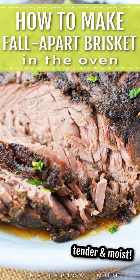 Looking for an easy and incredible beef brisket recipe? Our classic brisket recipe is seasoned with a homemade dry rub and cooked low and slow in the oven to create tender, fall-apart beef. You don't need a smoker to make this tender and juicy dish! This Beef Brisket is incredible and perfect for a Father’s Day dinner or any special occasion! Enjoy it in hearty and moist slices or shredded on a sandwich, smothered in barbecue sauce, or on mac and cheese! Best Way To Cook Beef Brisket, Ree Drummond Brisket Recipe, Whole Beef Brisket Recipes, How To Make Beef Brisket, Cooking Brisket In The Oven, Beef Brisket Recipes Oven Dry Rub, Beef Brisket Roast Recipes, Oven Beef Brisket Recipes, Best Beef Brisket Recipes Oven