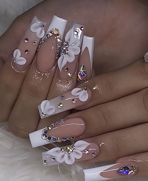 Quince Nails, Quinceanera Nails, Fancy Nails Designs, Nails Design With Rhinestones, Girly Acrylic Nails, Unique Acrylic Nails, Long Square Acrylic Nails, Trendy Nail Art, Short Acrylic Nails Designs