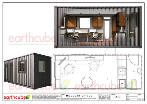 Earth Cube - Offices Container Office Design Floor Plans, Home Map Design, 40ft Shipping Container, Shipping Container Office, Shipping Container Design, Office Floor Plan, Tiny Office, Shipping Container Home Designs, Container Office