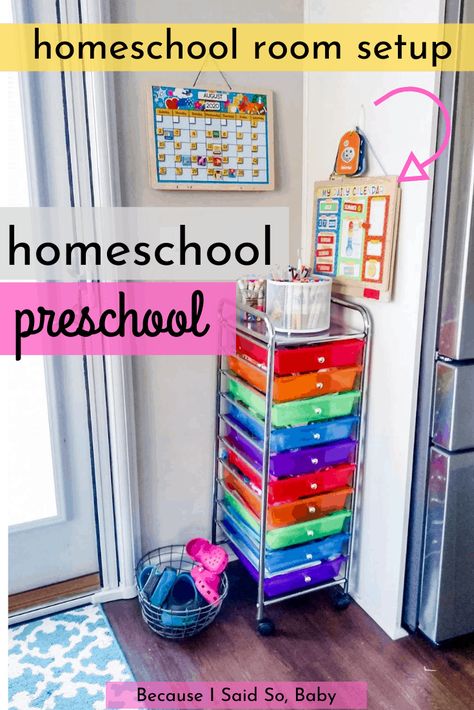 Preschool Organization At Home, Learning Room At Home, Prek Classroom Setup At Home, Homeschool Room Ideas At Home Preschool, Homeschool Room Ideas Small Preschool, Prek Homeschool Room, Preschool Room Ideas Classroom Setup Learning Spaces, Pre K Homeschool Room, Preschool Homeschool Corner Ideas