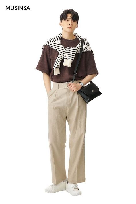 Korean University Outfit Men, Earth Tone Outfits Men, Boy Ootd, Korean Pants, Smart Casual Men, Mens Casual Dress Outfits, Men Stylish Dress, Cool Outfits For Men, Smart Casual Outfit