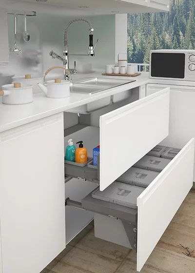 Kitchen Cabinets Under Sink, Under Sink Bin, Sink Storage Ideas, Under Sink Storage Ideas, Under Kitchen Sink, Pan Storage, Under Sink Cabinet, Kitchen Sink Storage, Under Sink Storage