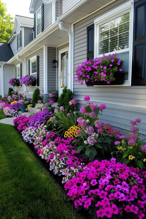 Front Lawn Landscaping, Front Garden Landscape, Garden Flower Beds, Front Yard Garden Design, Cottage Garden Design, Lawn And Landscape, Home Garden Design, Front House Landscaping, In Front Of House