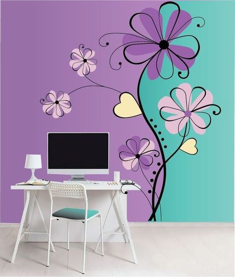 Paper Projects Diy, Wall Color Combination, Mural Art Design, Creative Wall Painting, Fantasy Flowers, Wall Art Diy Paint, Bedroom Wall Designs, Wall Painting Decor, Color Guide