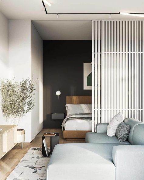 Studio Apartment Room Divider, Bedroom Divider, Studio Apartment Living, Studio Apartment Design, Living Room Divider, Studio Apartment Divider, Studio Apartment Layout, Living Room Partition, Living Room Partition Design