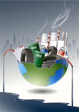 environmental pollution pictures drawing - An illustration representing the impact of environmental damage. Stock Photo - Premium Royalty-Free, Code: 6111-06838611 Solution To Plastic Pollution Drawing, Globalisasyon Picture, Soil Pollution Drawing, Environmental Pollution Drawing, Environmental Pictures, Slogans On Pollution, Environmental Drawing, Wudu Steps, Hindi Project