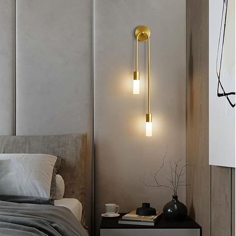 Amazon.com: DLSixYi Postmodern LED Wall Light Gold Indoor Decor Vanity Lamp Wall Sconce Long Strip Nordic Luxury Living Room Kitchen Hall Bedroom Bedside Reading Lamp G9*2 : Tools & Home Improvement Bedroom Nightstand Pendant Lights, Scones By Bed, Lighting For Bedroom Ideas, Led Wall Lights Bedroom, Floating Lamps Bedroom, Modern Bedroom Sconces Bedside, Mounted Lights Next To Bed, Over Nightstand Wall Decor, Pictures With Sconces