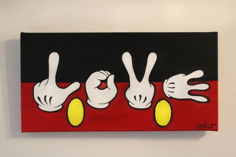 Disney's Mickey Mouse Love Hands by HapaCanvas on Etsy Prismacolour References, Painting Canvas Ideas, Mickey Mouse Love, Miki Mouse, Love Hands, Disney Canvas Art, Disney Canvas, Disney Paintings, Painting Canvases