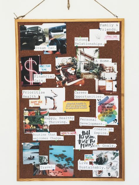 Vision Board Cork Board Ideas, 2023 Vision Board Poster, Aspiration Board Ideas, Vision Board Set Up, Physical Vision Board Examples, Vision Board Cork Board, Goal Board Ideas Diy, Vision Board Ideas Inspiration Diy, Vision Board On Poster Board