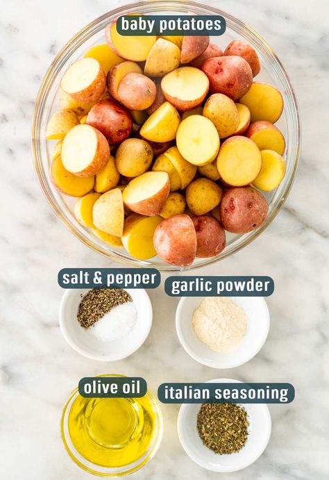 Roasted Baby Potatoes - Jo Cooks Roasted Small Potatoes, Golden Potato Recipes, Small Potatoes Recipe, Oven Roasted Baby Potatoes, Baked Baby Potatoes, Roasted Mini Potatoes, Gold Potato Recipes, Baby Potato Recipes, Red Potato Recipes