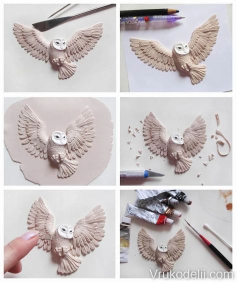 Polymer Clay Owl, Owl Tutorial, Diy Fimo, Clay Owl, Diy Step, Clay Birds, Diy Step By Step, Owl Ornament, Polymer Clay Diy