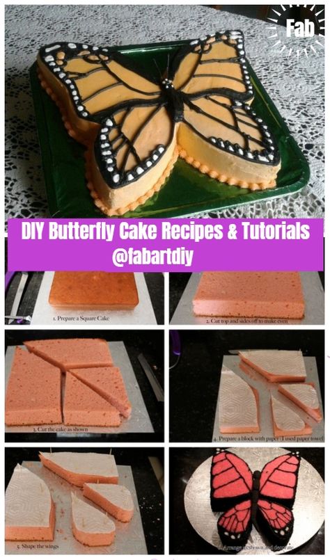 Diy Butterfly Cake, Recipes Tutorials, Butterfly Birthday Cakes, Diy Birthday Cake, Cake Diy, Butterfly Birthday Party, Butterfly Cake, Recipes Cake, Cake Shapes