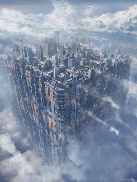 City in the Clouds Cityscape Reference, Fantastical Architecture, Sci Fi Landscape, Sci Fi City, Fantasy City, Futuristic Art, Strange Things, Fantasy Places, Futuristic City