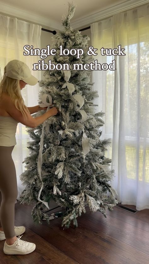 Dani | Christmas | Holiday Decor | How to ribbon your tree using the single loop & tuck method! I hope you find this helpful❤️ Save and Share with someone who would love to... | Instagram Diy Christmas Tree Decorations Ribbon, Waterfall Ribbon On Christmas Tree, How Do You Add Ribbon To A Christmas Tree, Christmas Tree Lace Ribbon, Apply Ribbon To Christmas Tree, How To Place Ribbon On Xmas Tree, Ribbon And Ornaments On Tree, Ribbon Down Christmas Tree, Christmas Tree With Ribbons Ideas