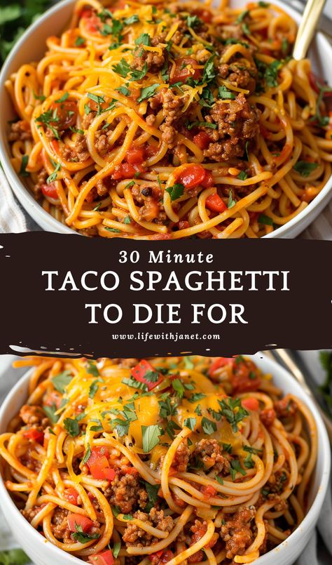 Taco Spaghetti To Die For Taco Noodles Recipe, Italian Sausage Noodle Recipes, Different Ways To Use Spaghetti Noodles, Super Easy And Quick Dinner Ideas, Taco Spaghetti With Velveeta And Rotel, Spaghetti Dinner Recipes, Spaghetti Pasta Recipes Noodles, Chili Spaghetti Casserole, Mexican Hotdish Recipes