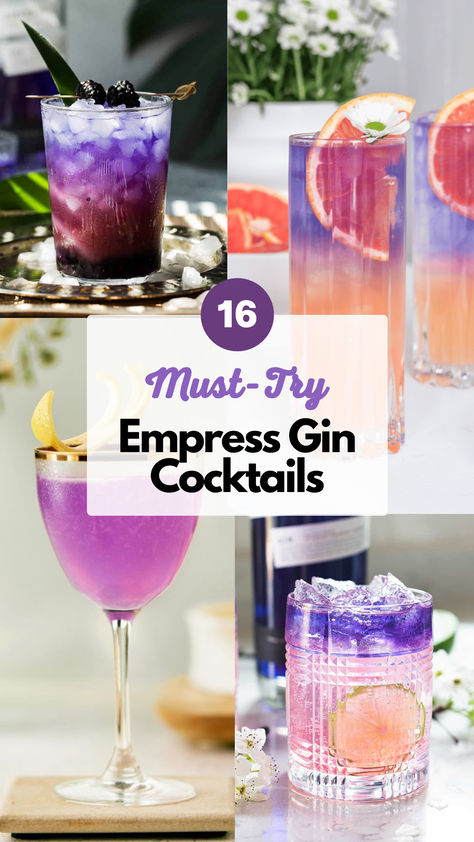 Empress Gin Cocktails Gin Cocktails Empress, Empress Gin Spritz, Pea Flower Gin Cocktail, Butterfly Pea Gin Cocktail, Butterfly Pea Flower Gin Cocktail, Empress Gin Martini Recipes, Indigo Gin Recipes, Cocktail Recipes Empress Gin, Drinks With Empress Gin