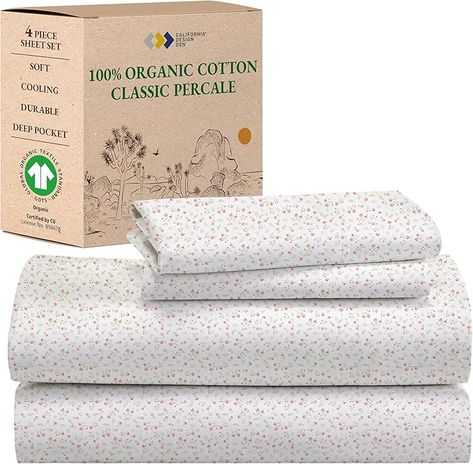 Amazon.com: California Design Den 100% Organic Cotton Queen Sheet Set, Deep Pockets, Percale Sheets Queen, Soft Cooling Sheets, GOTS Certified 4 Piece Cotton Bed Sheets Queen, Ivory Sheets : Home & Kitchen Floral Sheets, Floral Sheet Set, Twin Xl Sheets, Cotton Bed Sheets, Bright Prints, Organic Cotton Sheets, King Sheets, Nature Inspired Decor, Percale Sheets