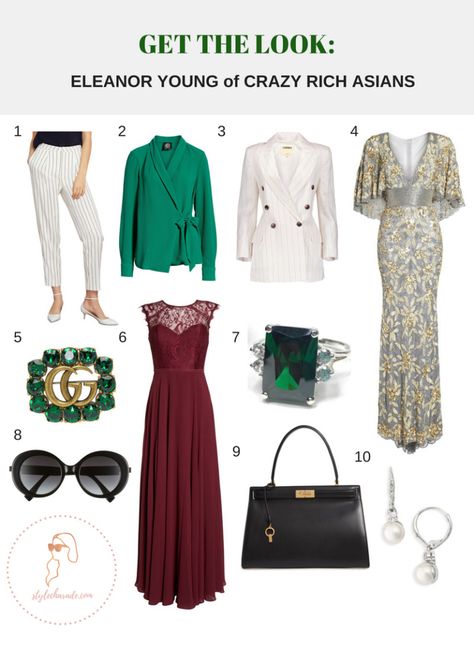 How to Dress Like Eleanor Young from Crazy Rich Asians - Style Charade Rich Asians Outfits, Crazy Rich Asians Outfits Ideas, Outfits Ideas Party, Outfit Ideas Rich, Crazy Rich Asians Fashion, Crazy Rich Asians Outfits, Rich Asian Fashion, Modern Asian Fashion, Tie Wrap Top