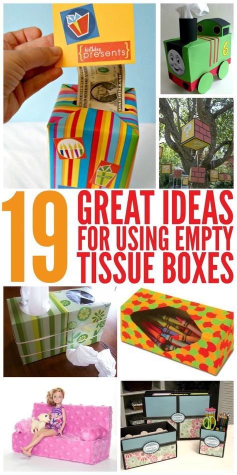 19-great-ideas-for-empty-tissue-boxes Kleenex Box Crafts Diy, Repurpose Tissue Box Upcycling, Decorating Tissue Boxes Ideas, Tissue Box Decoration Ideas, Diy Tissue Box Covers, Kleenex Box Crafts, Recycled Crafts Kids Projects, Tissue Box Crafts, Recycled Crafts Kids