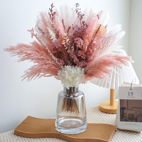 MUYEJI Natural Dried Pampas Grass Bouquet, Boho Home Decor Bouquet, Pink Pampas Grass Decor, Dried Floral Arrangement for Home & Wedding Decorations Pink And Sage Wedding Bouquet, Cute Boho Decor, Pink Pampas Centerpiece, Dried And Real Flower Bouquet, Bohemian Floral Arrangements, Rose Pampas Bouquet, Pink Pampas Grass Wedding, Pampas Grass Wedding Centerpieces, Fake Flower Arrangements For Home